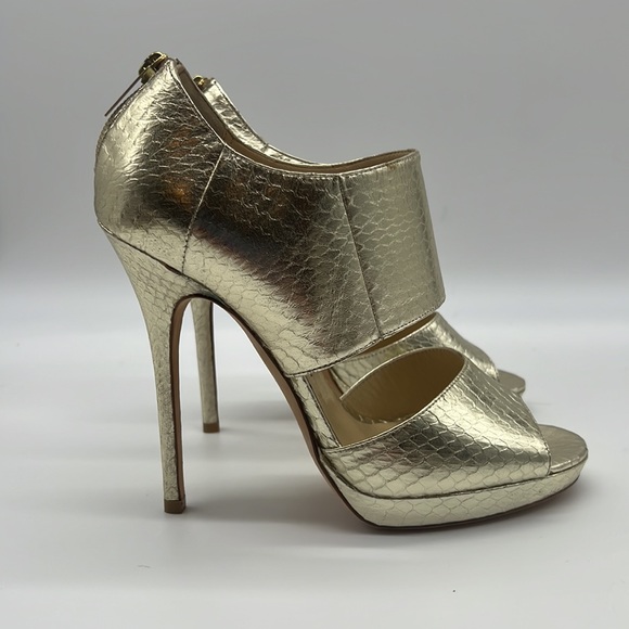 JIMMY CHOO GOLD SNAKE SKIN PLATFORM HEELS SZ 38  NWT - Picture 6 of 8
